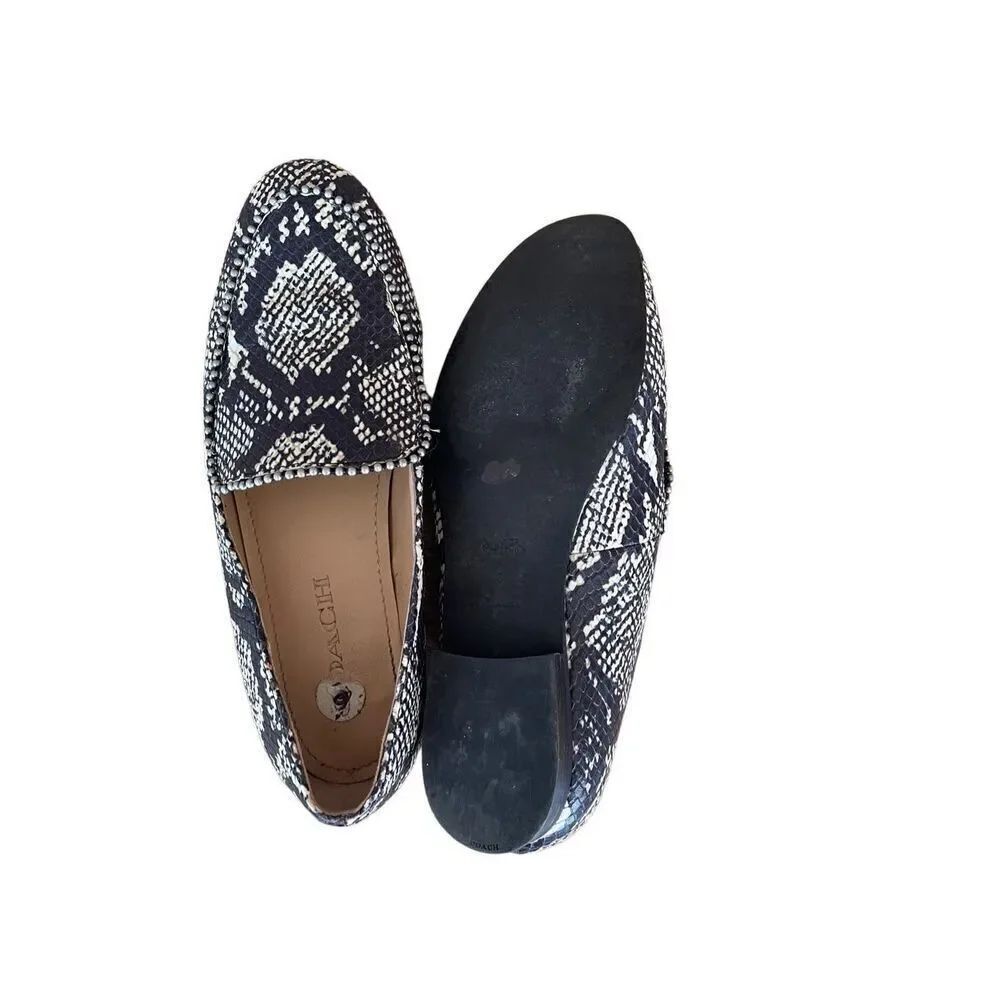 Coach Women's Black & White Snake Embossed Leather Slip On Harper Loafer Size 6